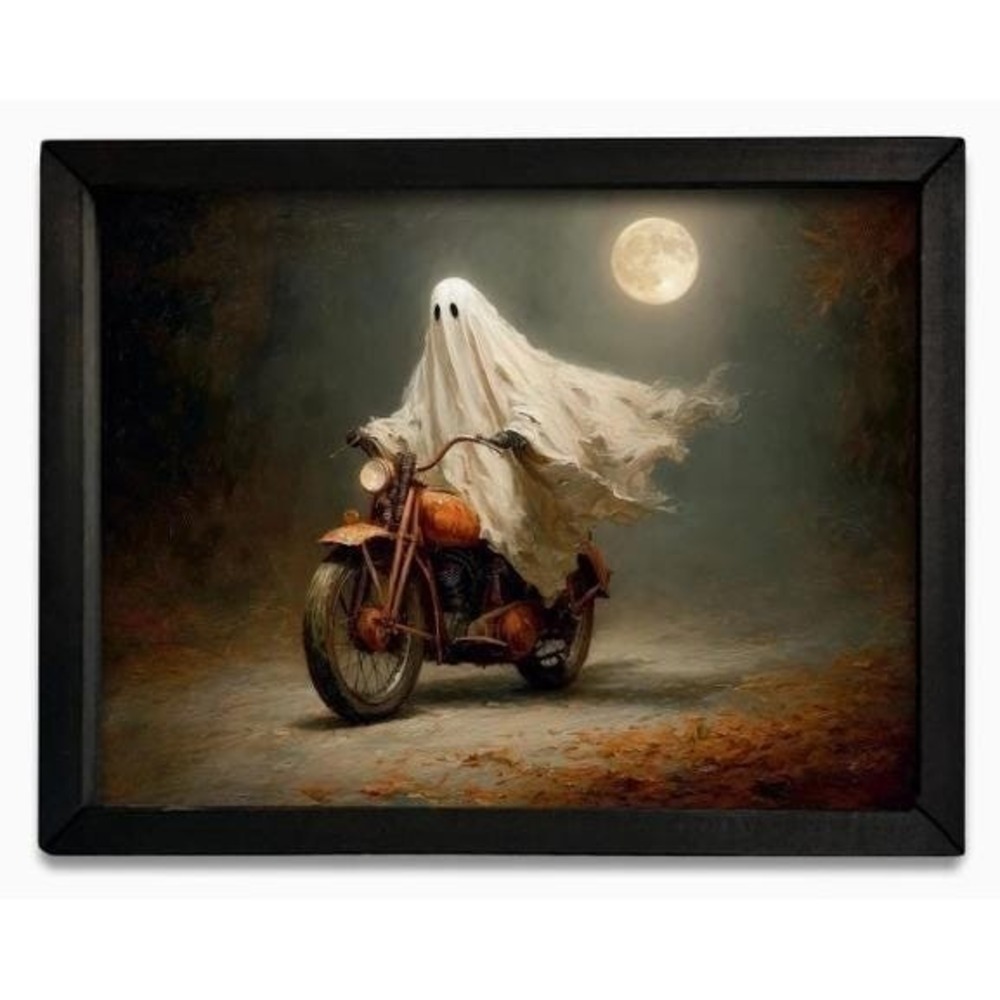Ghost On Motorcycle Box‎ Frame Halloween Picture 12x16 Wall Decor Spooky NEW
